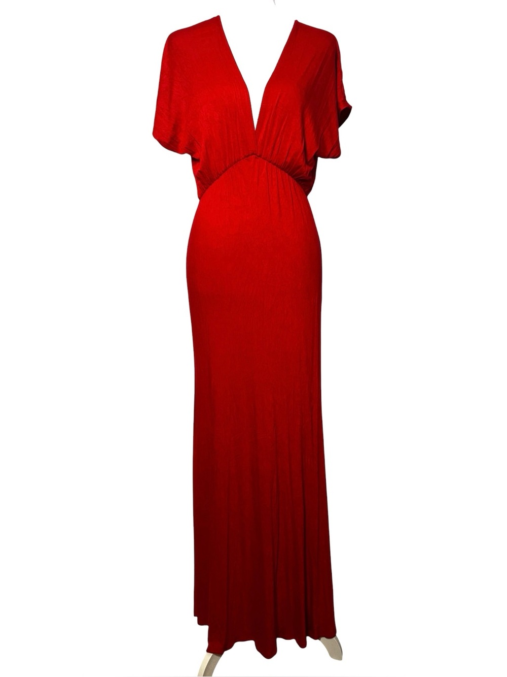 Frenzii Deep V-Neck Maxi Dress Cap Sleeves Red Wedding Guest Prom